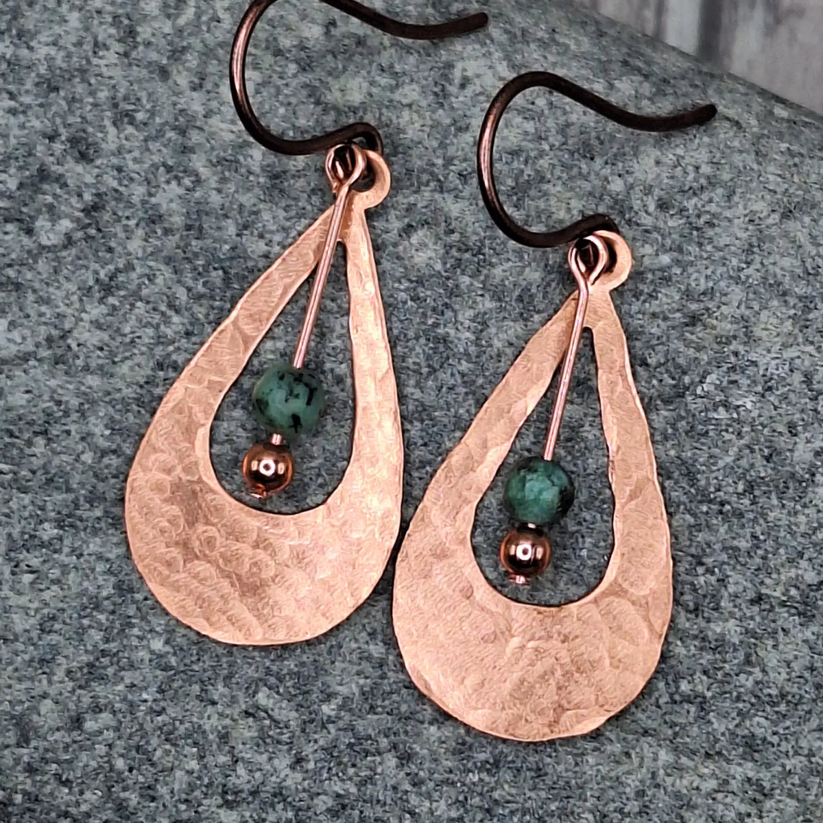 Hammered Copper Earrings with African Turquoise