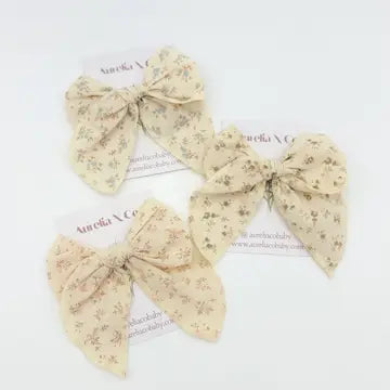 Neutral Floral Hair Bow For Kids/Toddlers