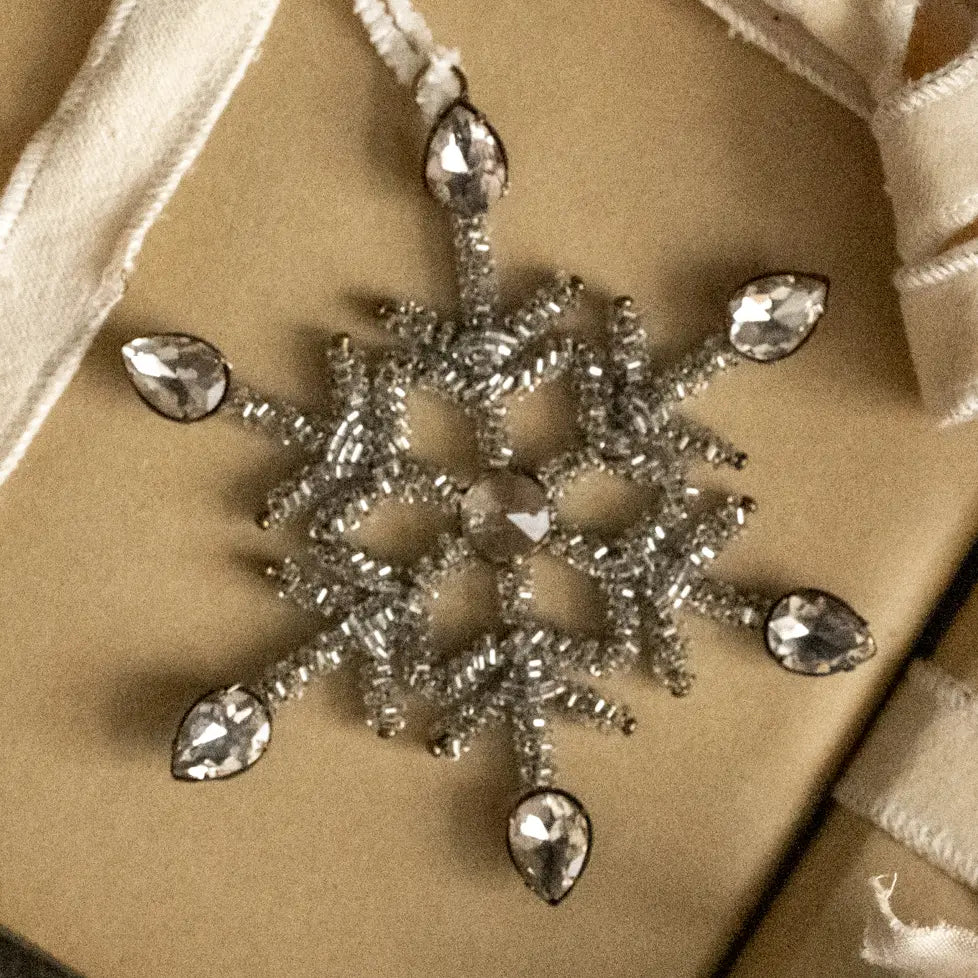 5.5" Antique Silver Rhinestone Snowflake Ornament