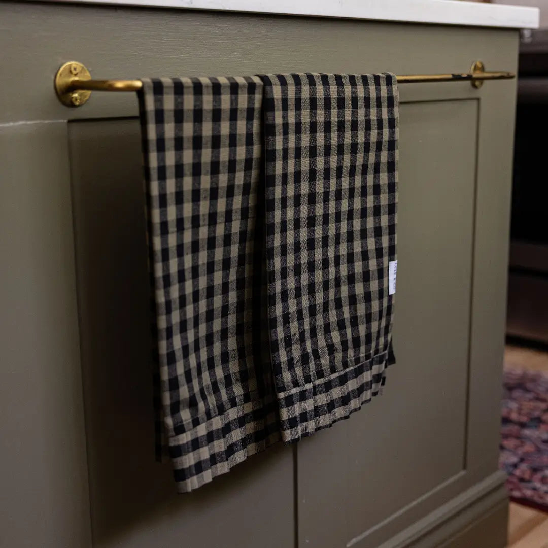 Ruffle Olive Green Gingham Kitchen Dish Towel Set