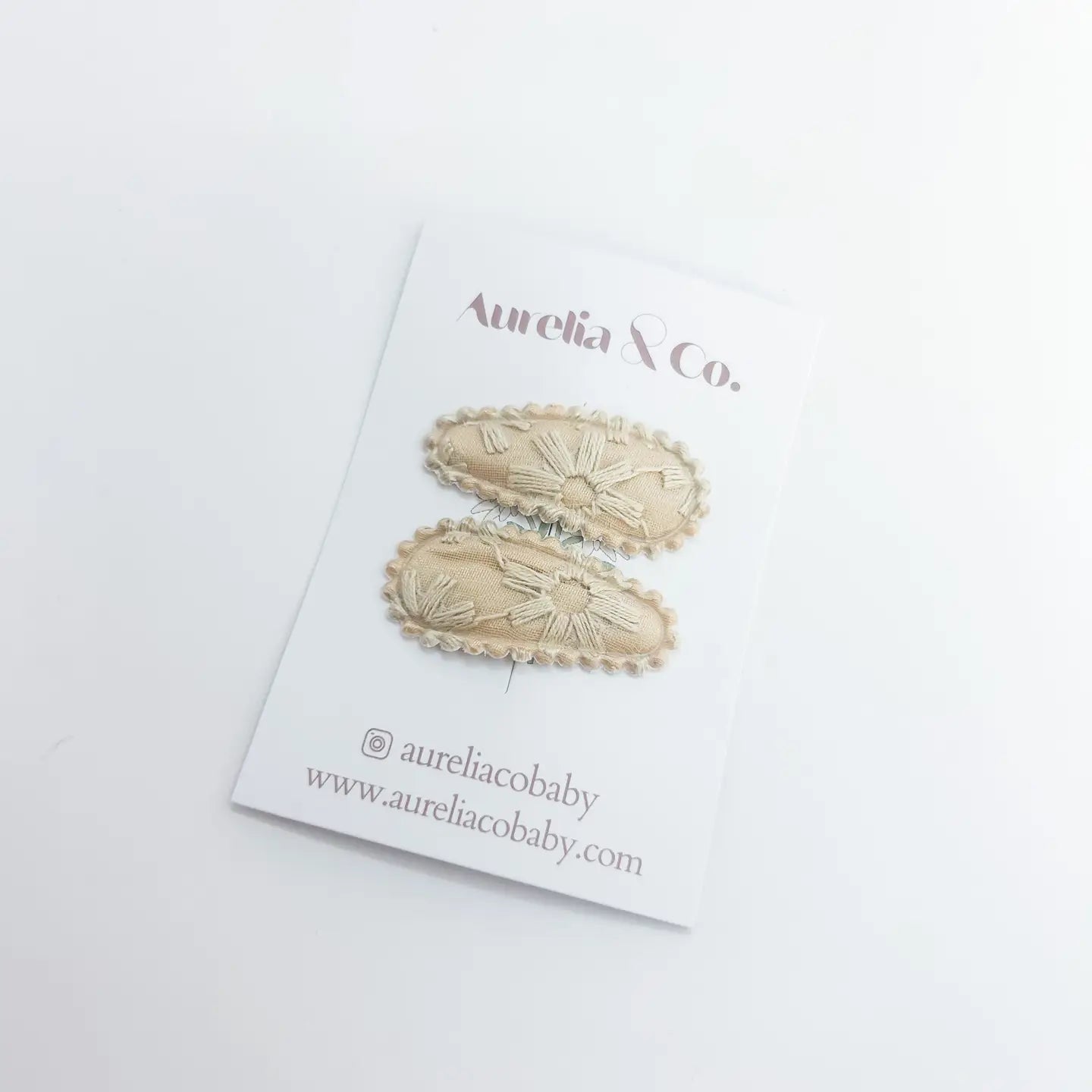 Mini Embroidered Barrettes For Baby-Satin Champagne