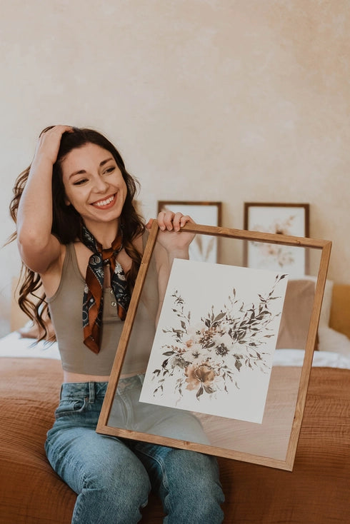 Black and Brown Neutral Organic Floral Art Print