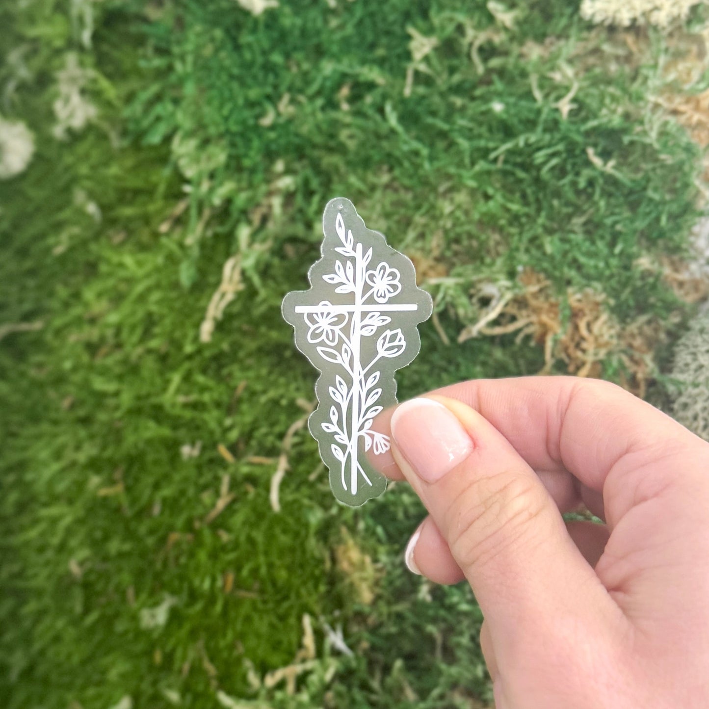 Clear Floral Cross Sticker