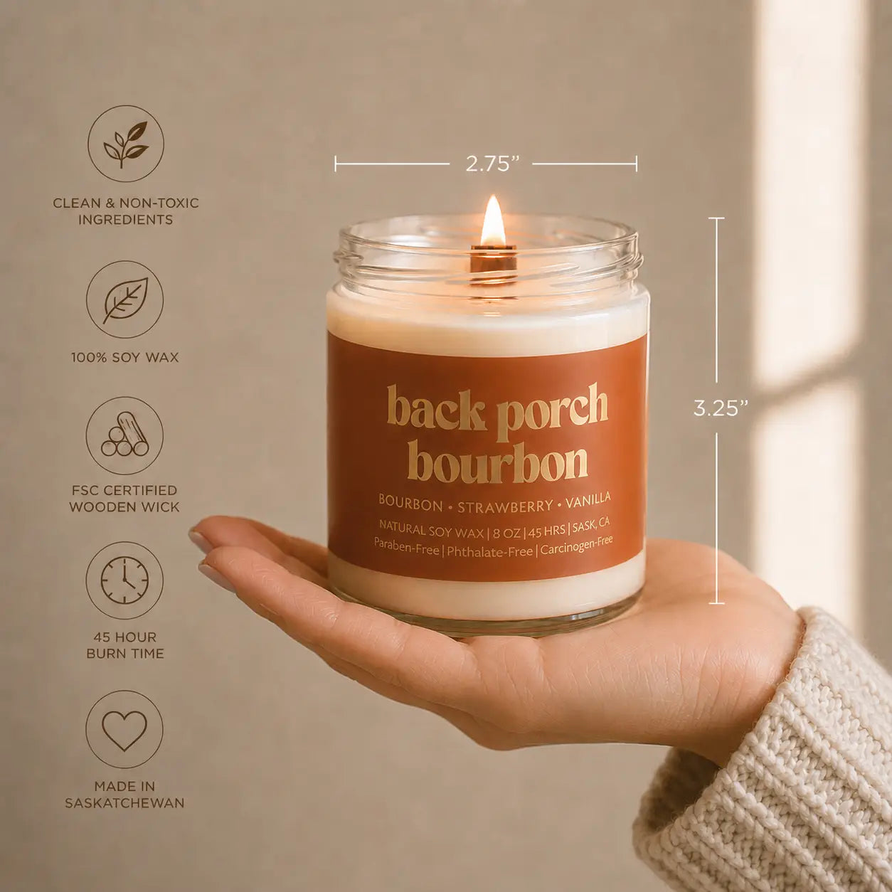 Back Porch Bourbon | 8oz Non Toxic Soy Candle