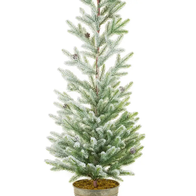 Spruce Tree with Metal Bucket Stand