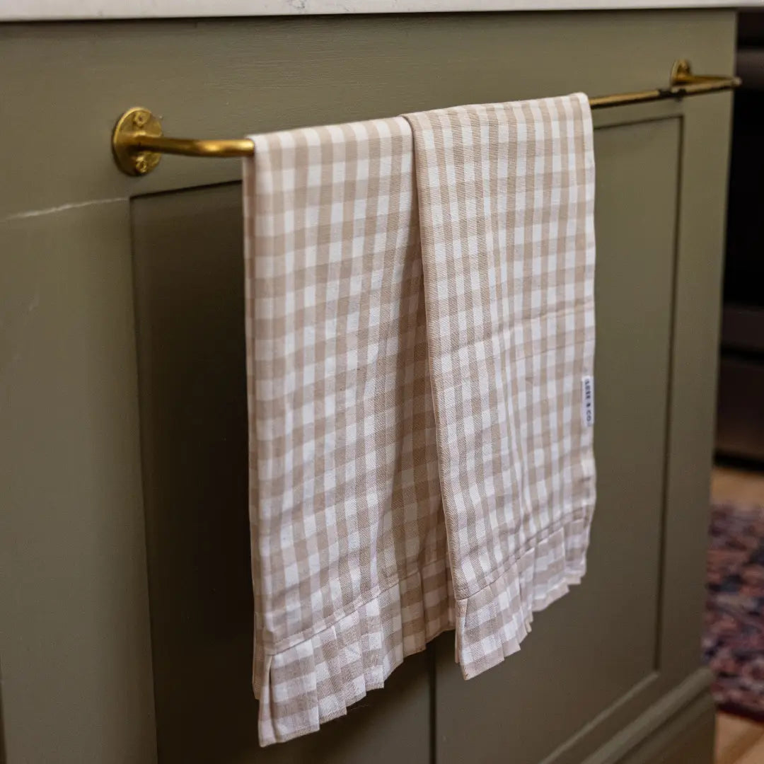 Ruffle Beige Gingham Kitchen Dish Towel Set