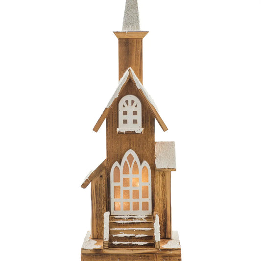 Smokey/White Led Church Display with Glittered Roof