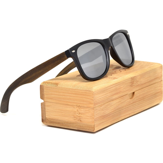 Ebony Wood Sunglasses with Silver Mirrored Polarized Lenses