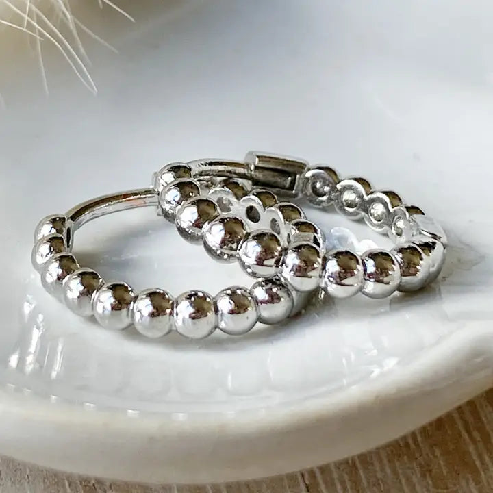 Silver Beaded Hoops