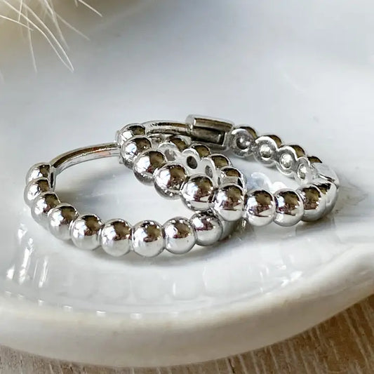 Silver Beaded Hoops