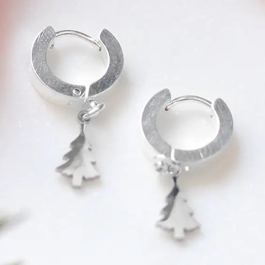 Pine Tree Huggie Hoops