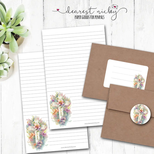 Floral Cross Letter Writing Set