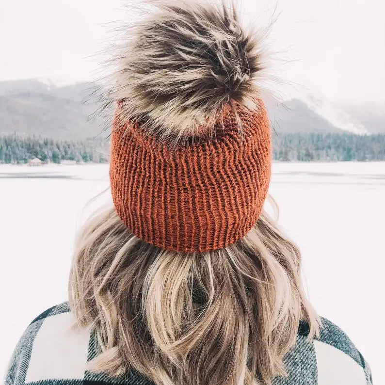 Knit Beanie Toque with Fur Pom Pom