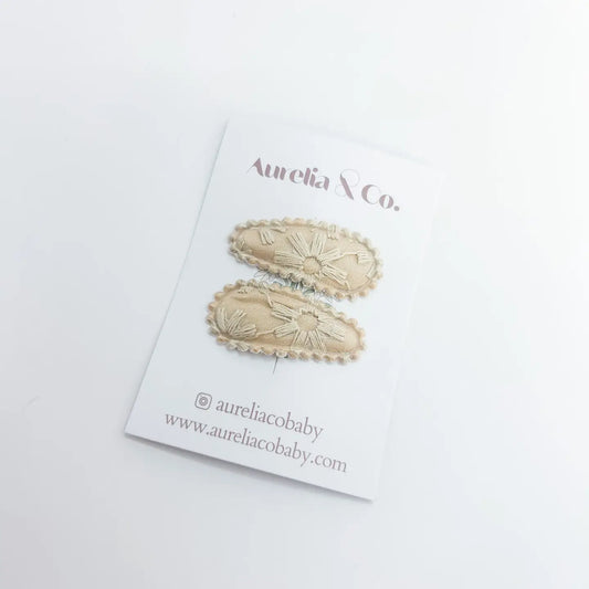 Mini Embroidered Barrettes For Baby-Satin Champagne