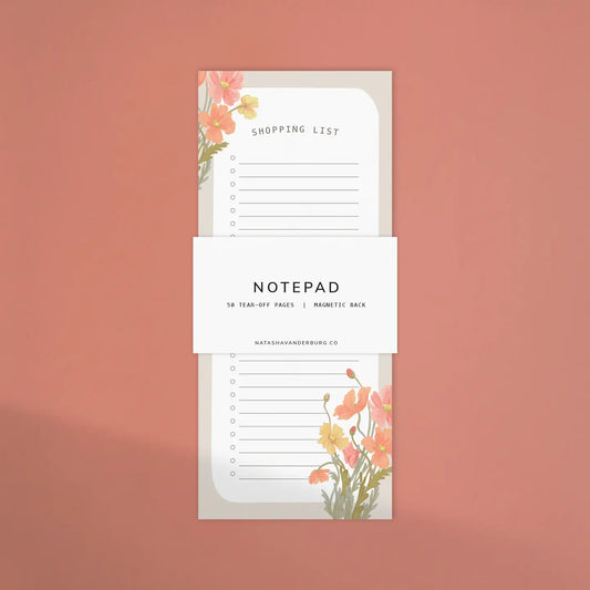 Poppies Magnetic Shopping List Notepad