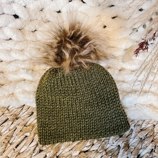 Moss 3-12 Months Knit Toque with Brown Pom Pom