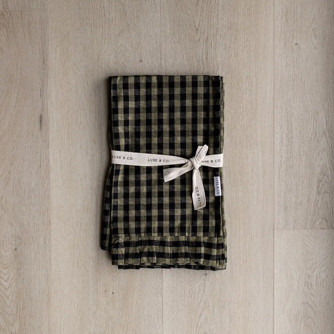 Ruffle Olive Green Gingham Kitchen Dish Towel Set