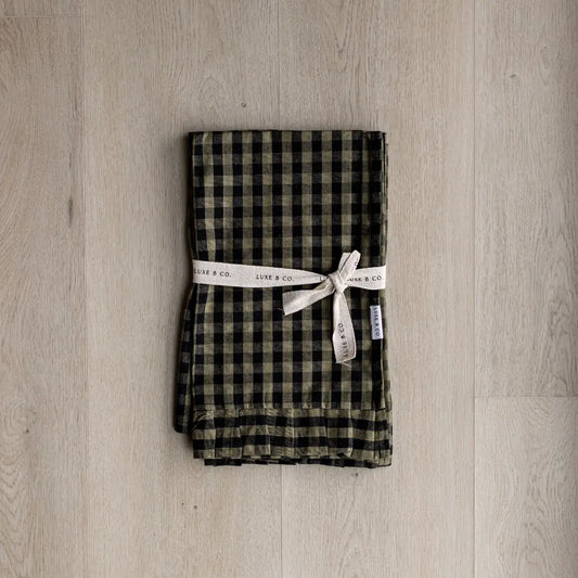 Ruffle Olive Green Gingham Kitchen Dish Towel Set