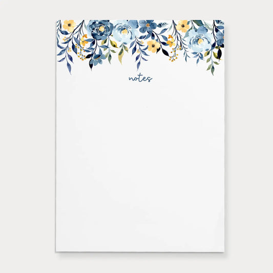 Blue Floral Illustrated Notes Notepad | 4.25" X 5.5"