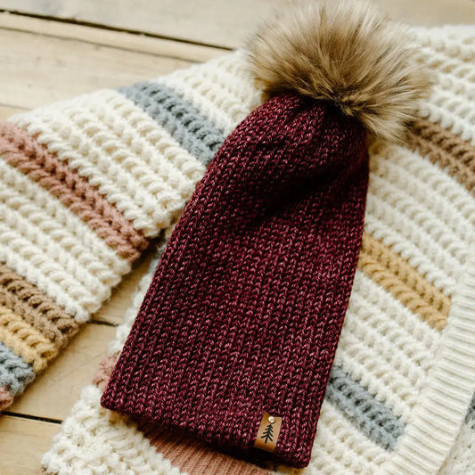 Knit Beanie Toque with Fur Pom Pom