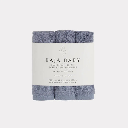 Bamboo Cotton Wash Cloths-True Blue 3 Pack