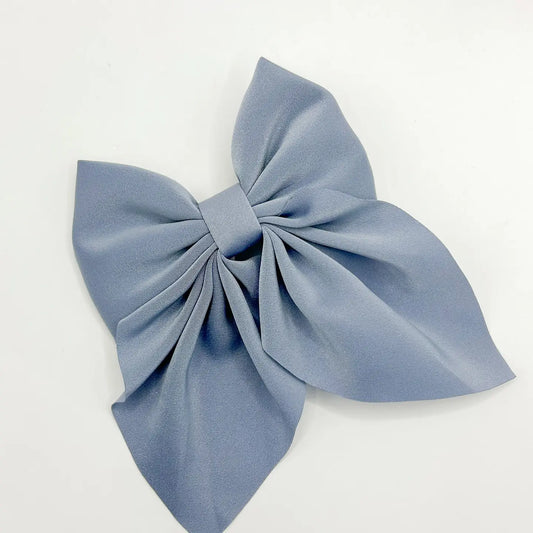 Large Satin Hair Bow Clip-Blue