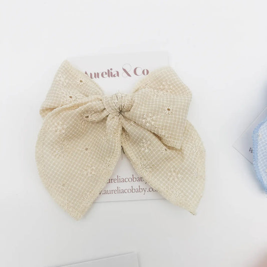 Hair Bow Clip-Beige