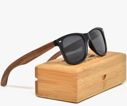 Walnut Wood Sunglasses with Black Polarized Lenses