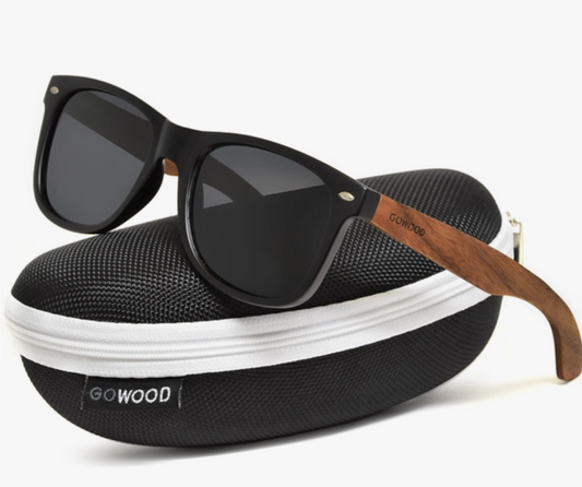 Walnut Wood Sunglasses Inside A Zipper Case
