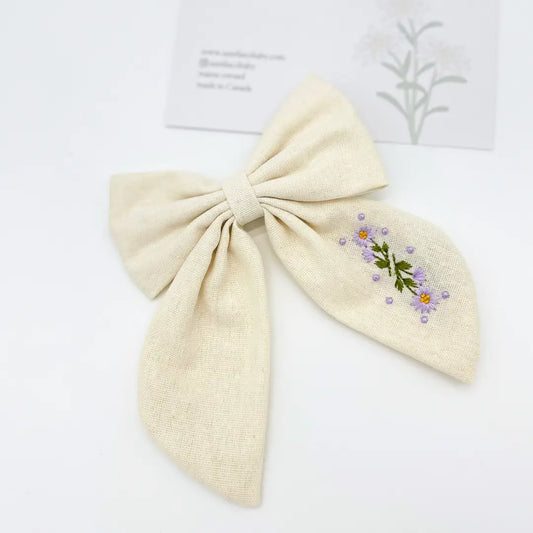 Linen Embroidered Bow
