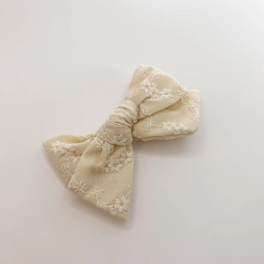 Embroidered Ditsy Flower Bow-Beige