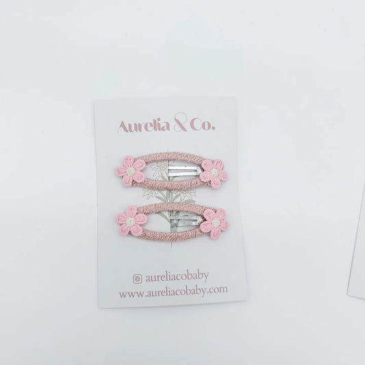 Peek A Boo Wrapped Flower Barrettes-Pink