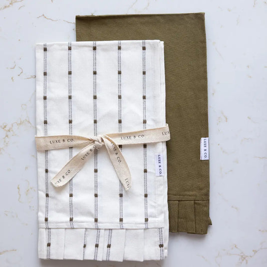 Olive Stripes Ruffle Dish Towel