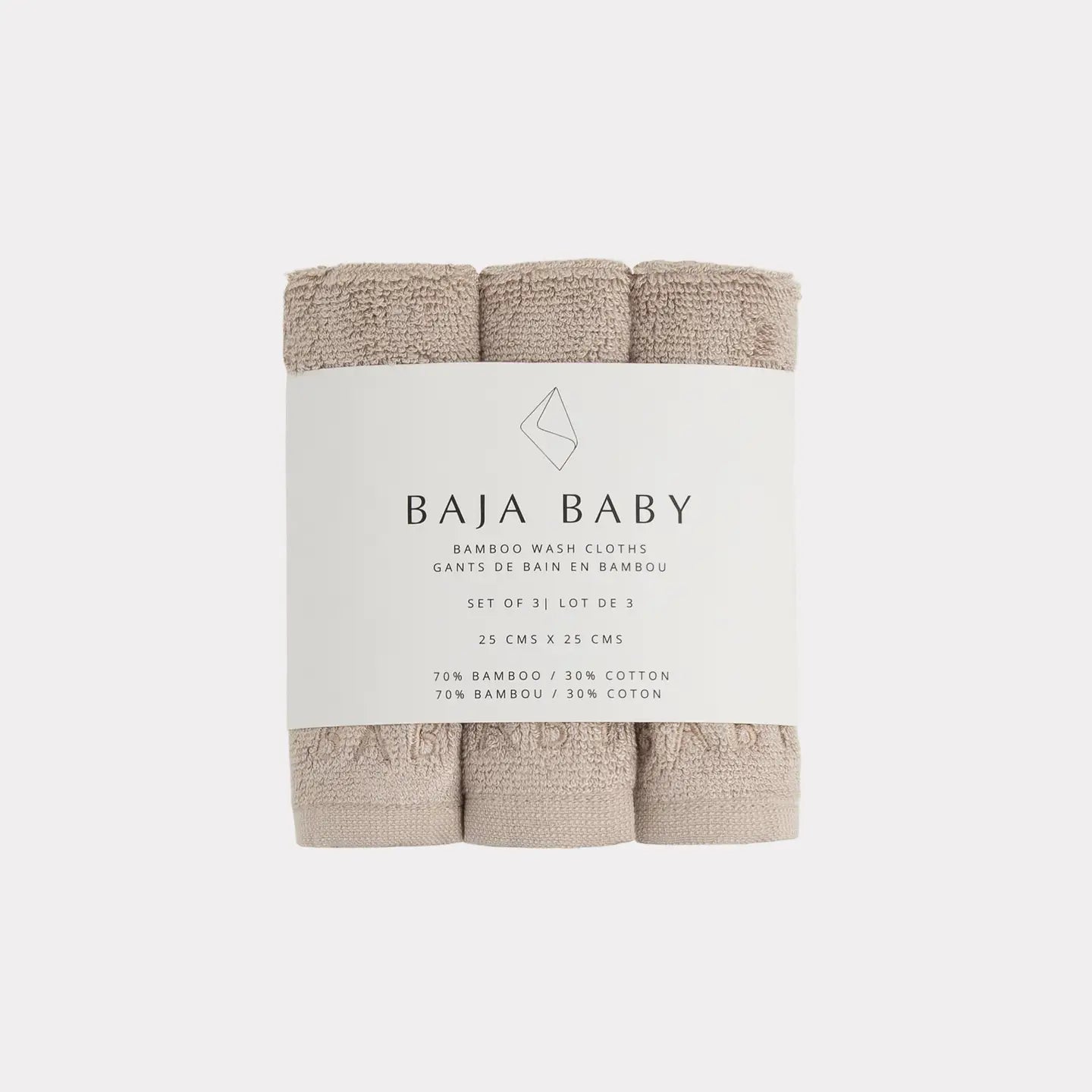 Bamboo Cotton Wash Cloths-Taupe 3 Pack