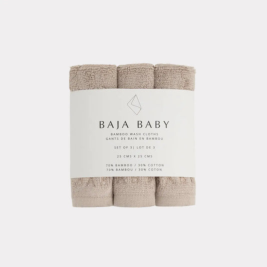Bamboo Cotton Wash Cloths-Taupe 3 Pack