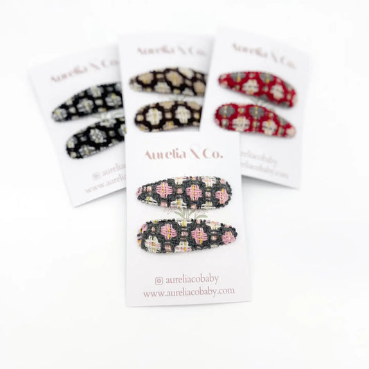 Tweed Hair Barrettes-Pink