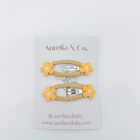 Peek A Boo Wrapped Flower Barrette-Yellow