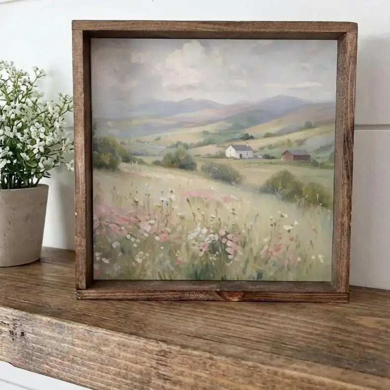 Pretty Spring/Summer Landscape Framed Small Wooden Sign