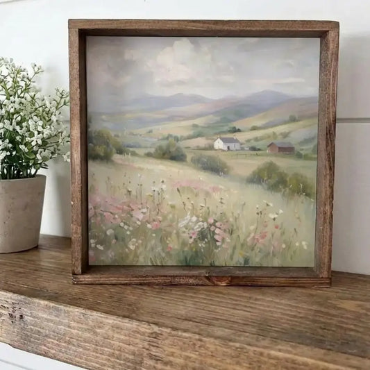 Pretty Spring/Summer Landscape Framed Small Wooden Sign