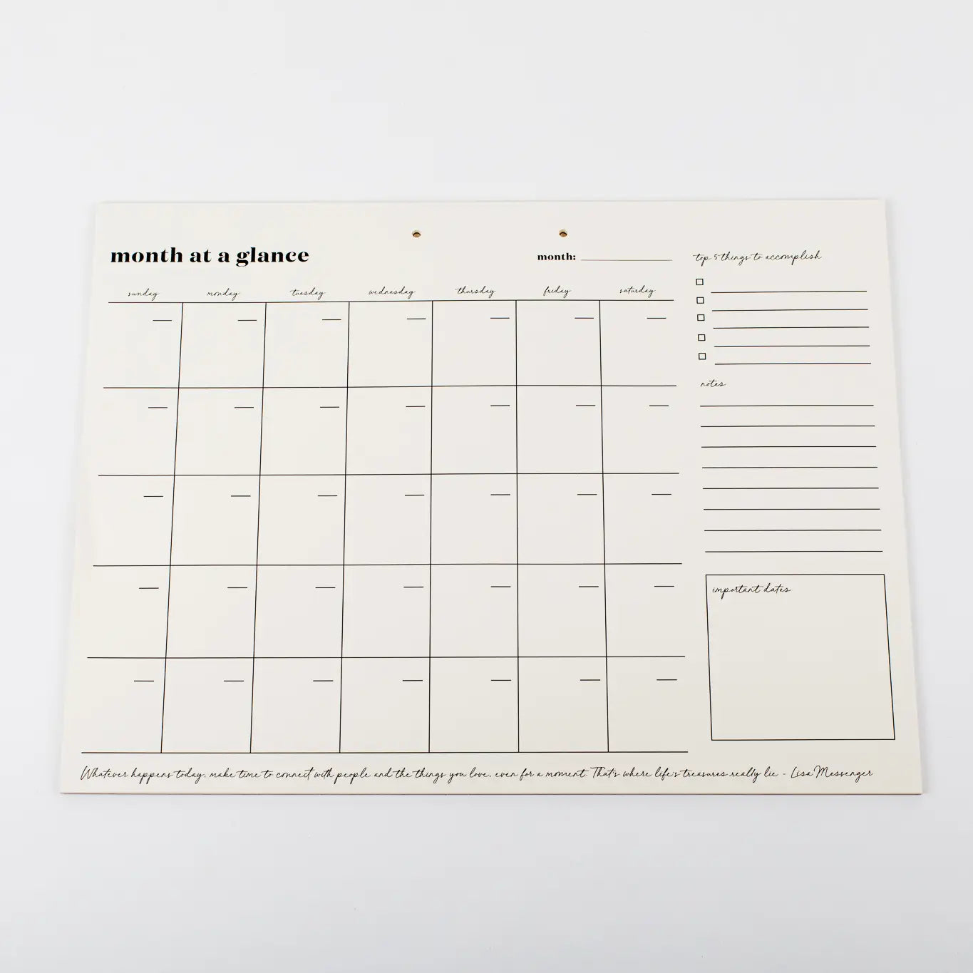 Month At A Glance - Undated Calendar