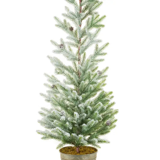Spruce Tree with Metal Bucket Stand