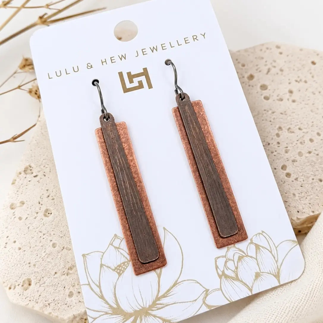 Copper & Bronze Skinny Rectangle Earrings
