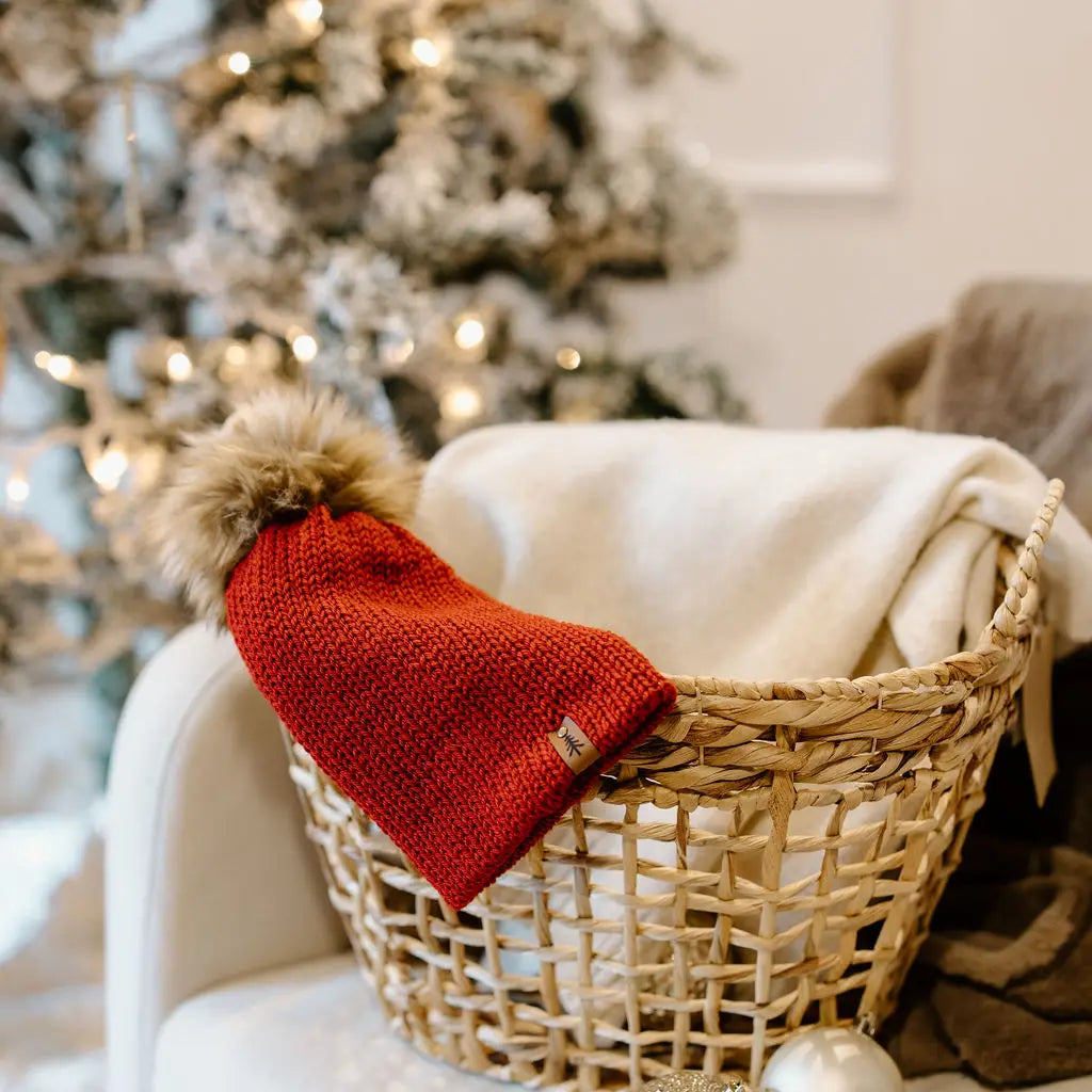 Knit Beanie Toque with Fur Pom Pom