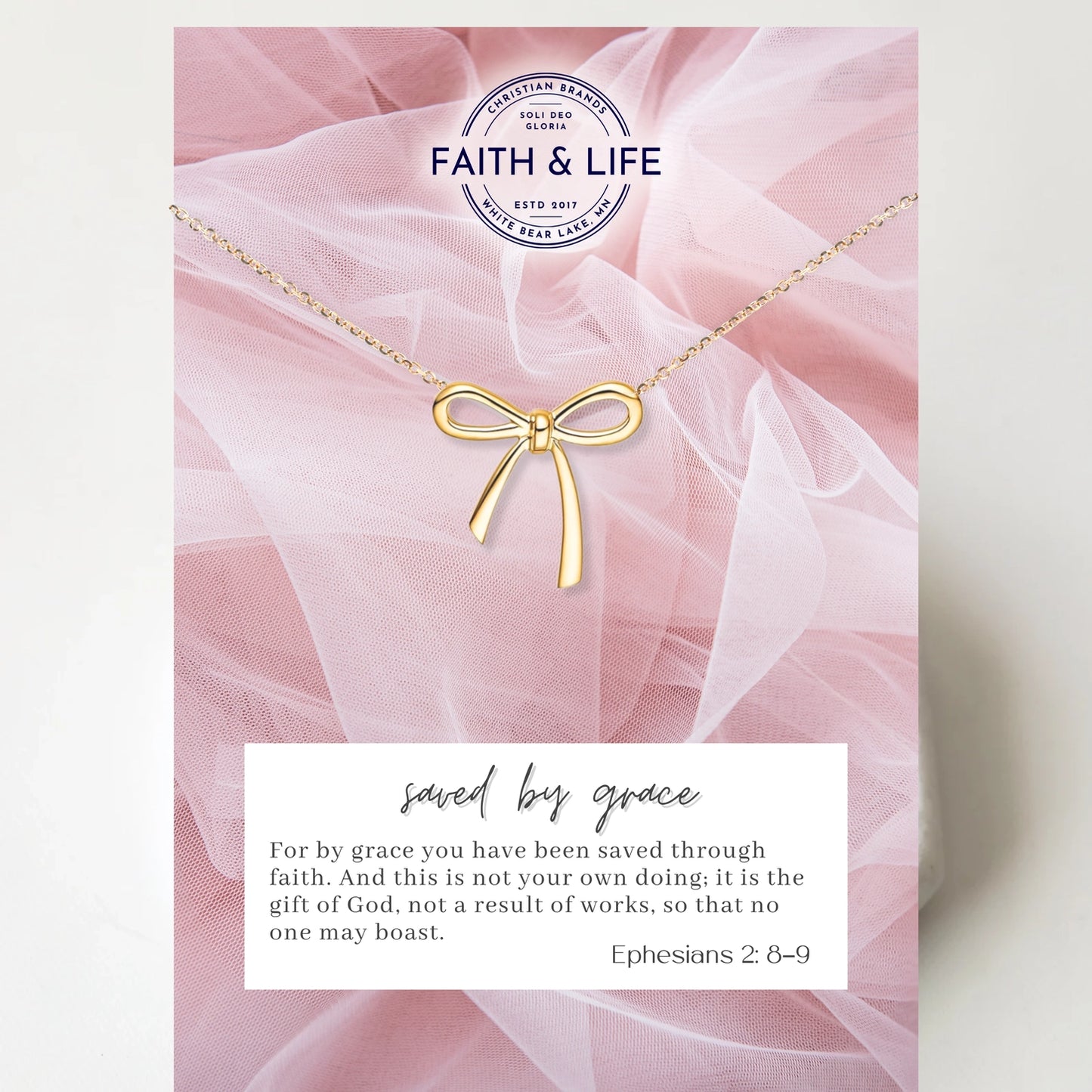 Saved By Grace Gold Bow Necklace
