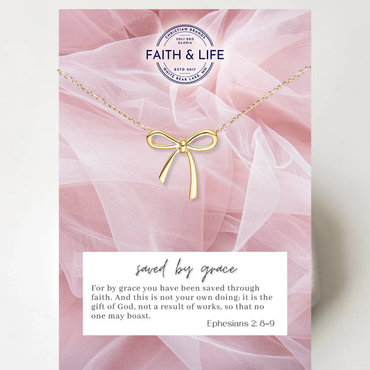 Saved By Grace Gold Bow Necklace