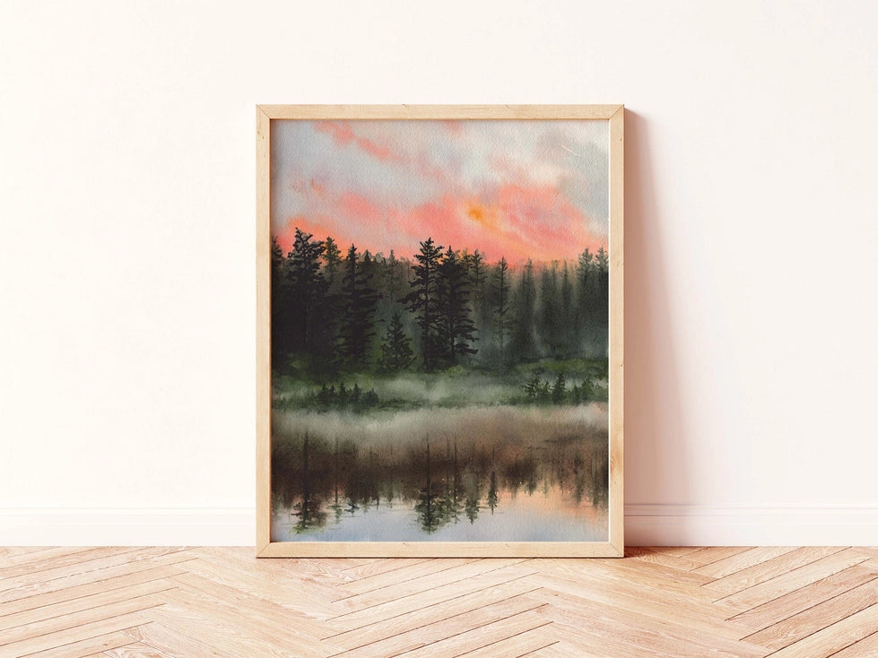 "Rockwood Morning Dew" Lake Sunrise Watercolor Print