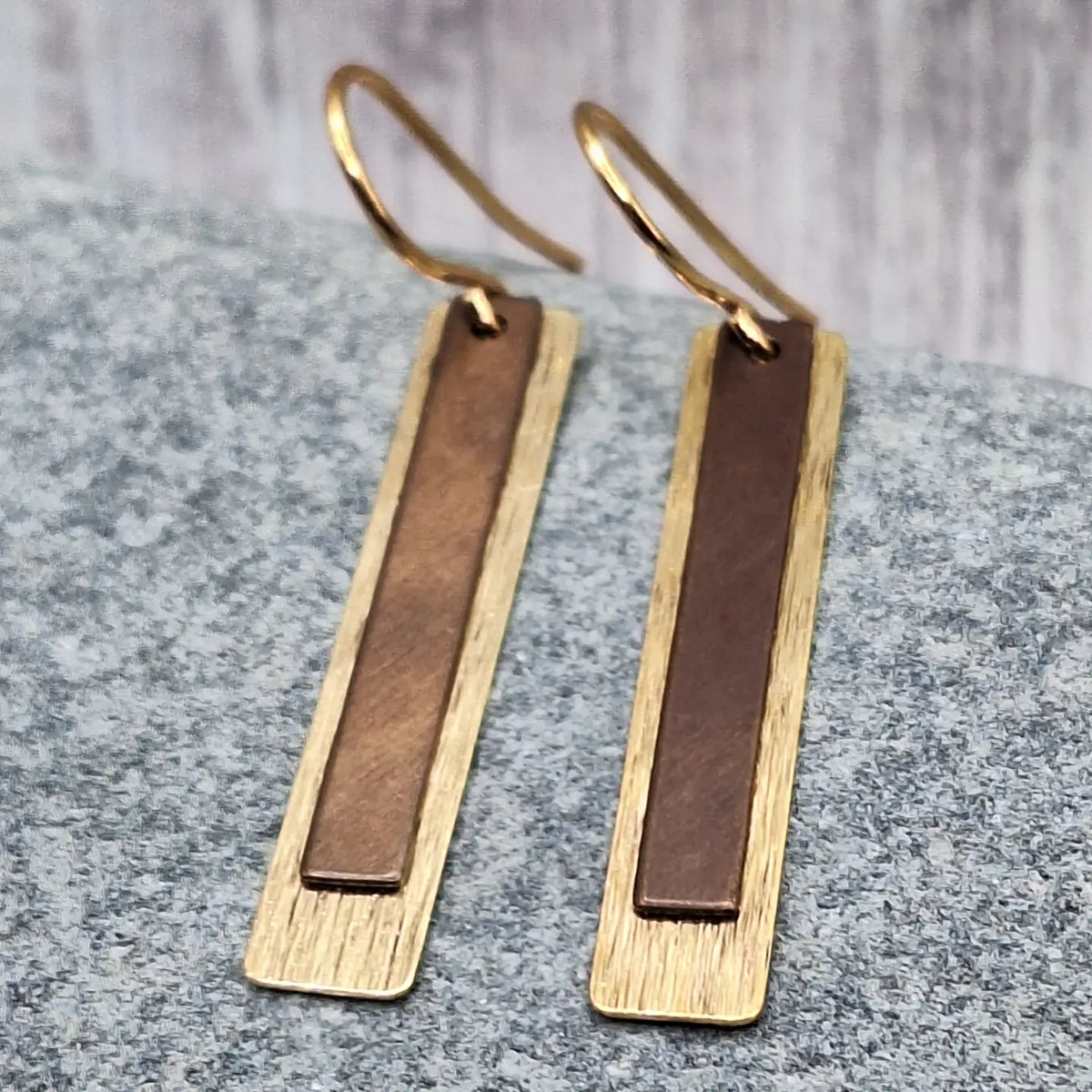 Gold & Bronze Skinny Rectangle Earrings