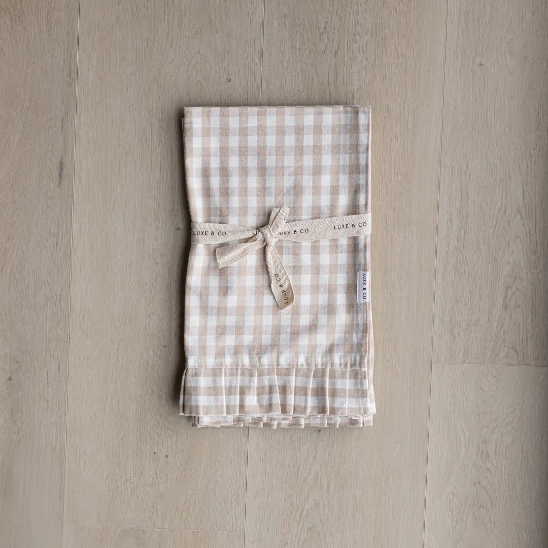 Ruffle Beige Gingham Kitchen Dish Towel Set
