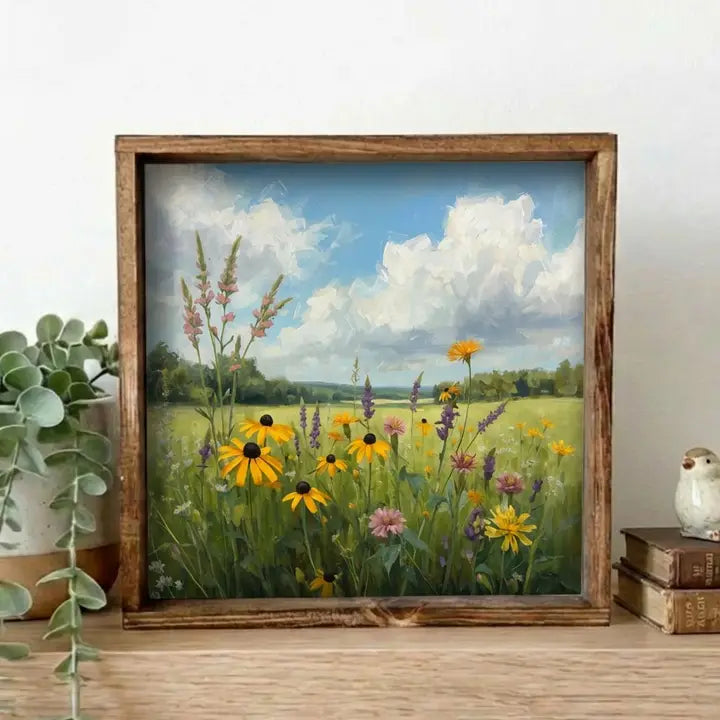 Wildflowers On A Summer Day Small Framed Wooden Sign