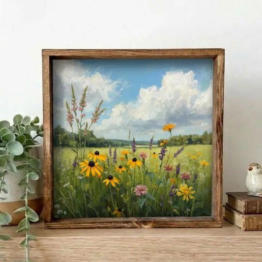 Wildflowers On A Summer Day Small Framed Wooden Sign